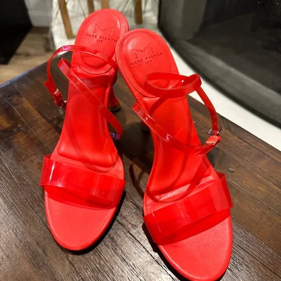 Marc Fisher Red Calisty Strappy Heeled Sandal Open Toe Size 7 - Picture 7 of 9